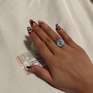 Hematite Ring with Lab Grown Milky White Opal Stone